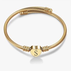 S Initial 14kt gold plated Heart Bracelet